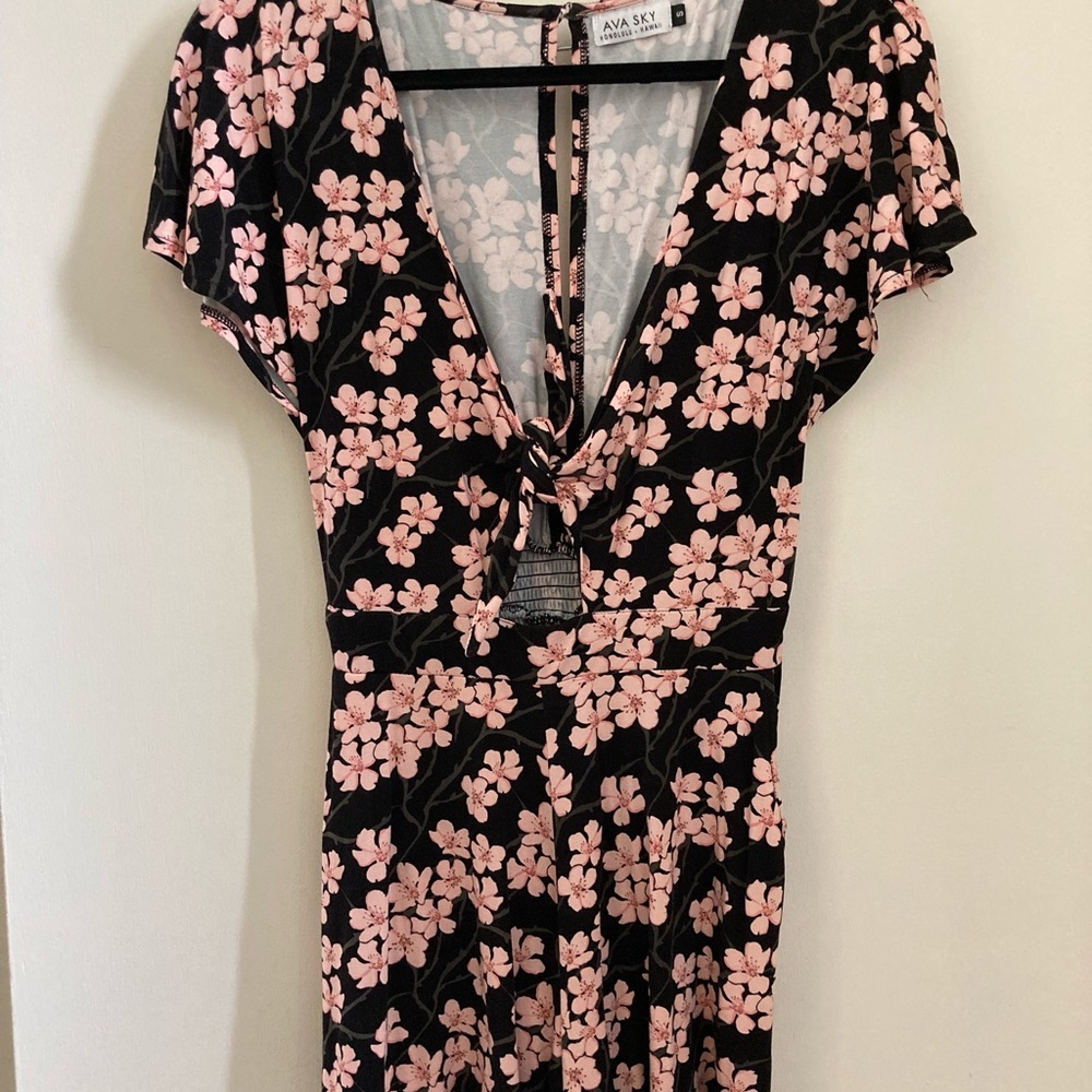 Ava Sky Black and Pink Floral Romper